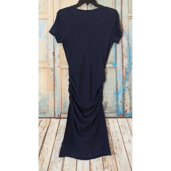 Lanston Womens Size Medium Navy Short Sleeve V-Neck Ruched Midi T-Shirt Dress - Picture 6 of 10